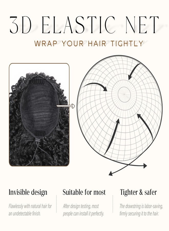 ZAVIDE Ponytail For Black Women Drawstring Ponytail Curly Hair Short Ponytail Extension Pony tails Drawstring Hair Pieces Human Hair Feeling For Daily Use (#1B) - Image 3